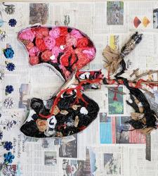 A sculpture of lungs filled in with tissue paper